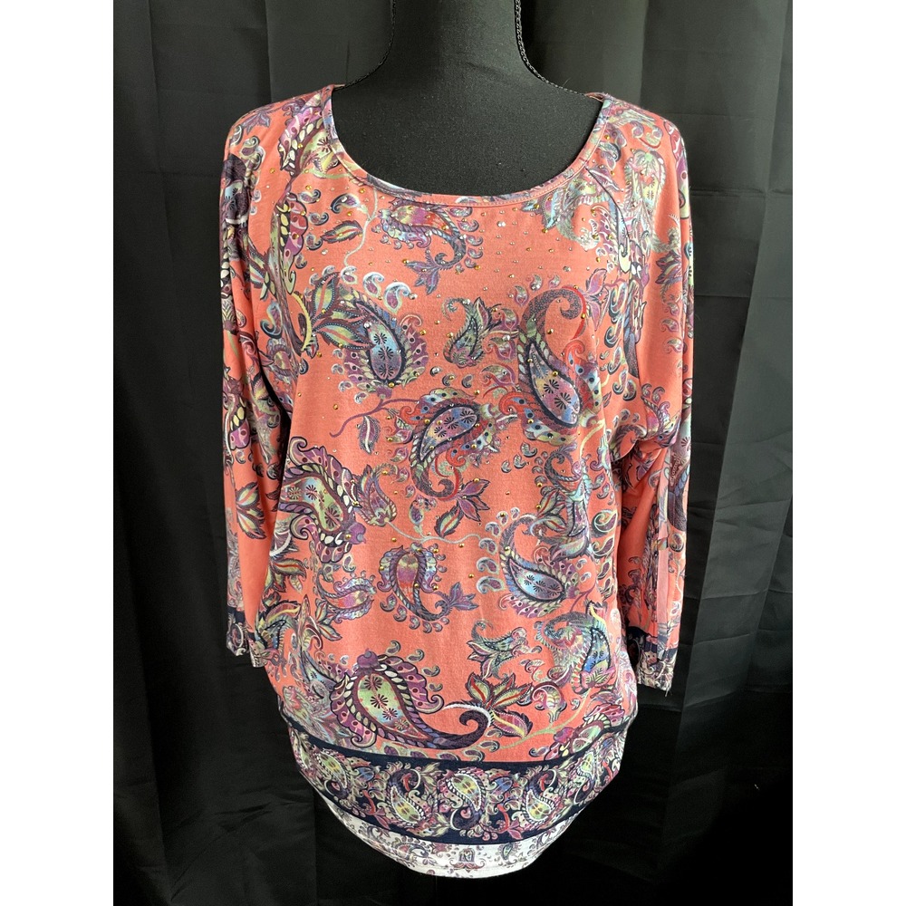 GLORIA VANDERBILT Women's Shirt Pink Paisley Print Long Sleeve Tunic‎ Top M